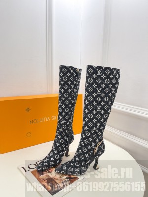 Louis Vuitton Sparkle Heel High Boots 9.5cm in Monogram Denim Black 2023