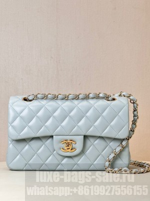 Chanel CLASSIC HANDBAG Lambskin & Gold-Tone Metal A01113 light blue