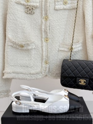 Chanel Lambskin cc Metal slingback Flats sandals White 2025