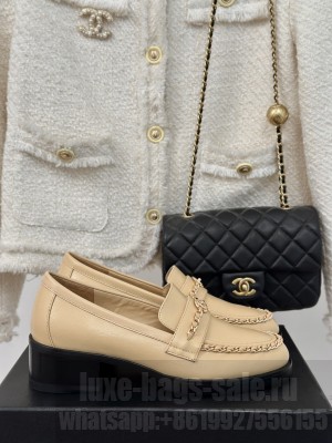 Chanel Calfskin Loafer with Chain Beige 2024 