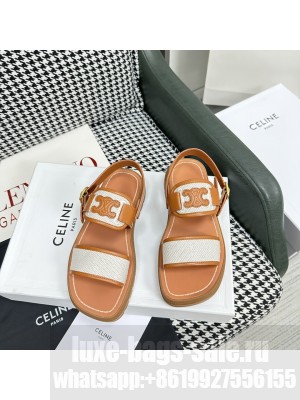 CLEA TRIOMPHE SANDAL IN CALFSKIN - VEGETAL TANNING & CANVASTAN/DARK BEIGE