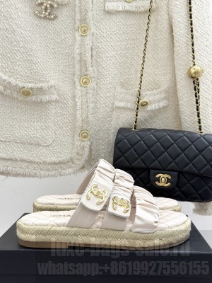 Chanel Three-Strap Buckle Espadrilles Slide Cream 2025
