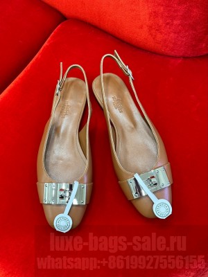 Hermes Innocente Slingback flat in goatskin brown