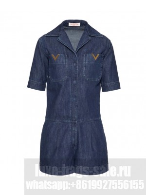 Valentino Women's Chambray Denim Jumpsuit Blue