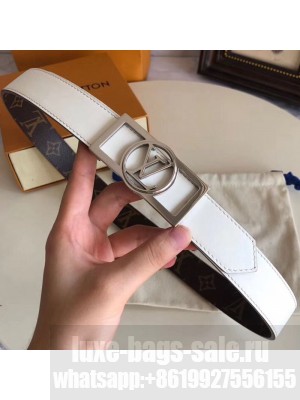 Louis Vuitton Reversible Leather and Monogram Canvas Belt 30mm with Square LV Buckle White 2019 Collection
