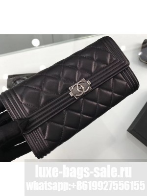 Chanel Lambskin Boy Long Flap Wallet A80286 Black/Silver