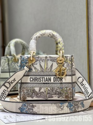 Dior MEDIUM LADY D-LITE BAG M0565OR GRAY
