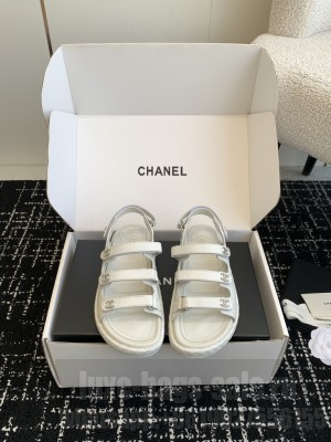 Chanel Calfskin Strap Beach Sandals Cream 2025