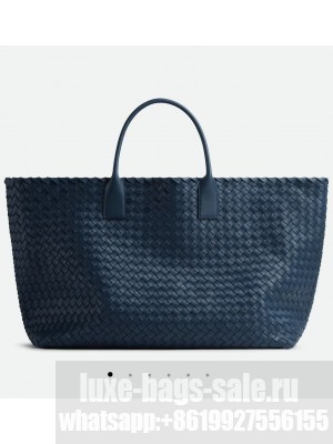 BOTTEGA VENETA Maxi Cabat Intreccio Leather Tote Bag 787115 Deep Blue