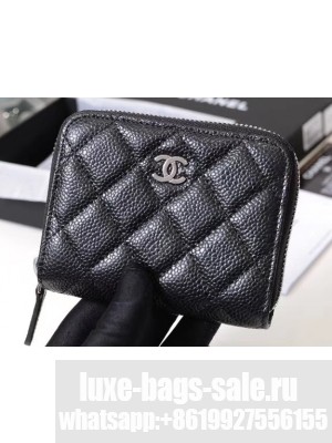Chanel Classic Small Zipped Card Holder 60086 Grained Calfskin Black/Silver