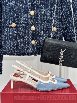 Roger Vivier Viv’ Canard Slingback Pumps in Patent Leather Blue