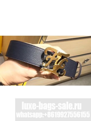 Fendi Width 4cm Leather Belt with FF Karligraphy Buckle Dark Blue/Gold
