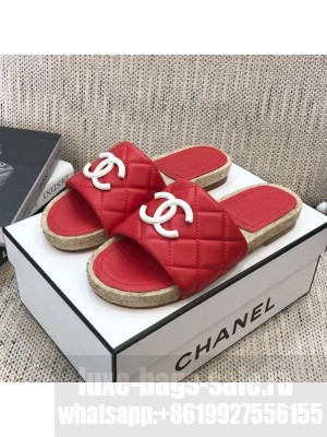 Chanel Quilted Lambskin Flat Espadrilles Slide Sandals Red Spring/Summer 2021 Collection