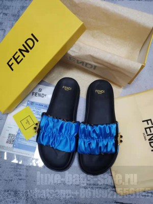 FENDI FEEL SATIN SLIDES BLUE 2022 COLLECTION