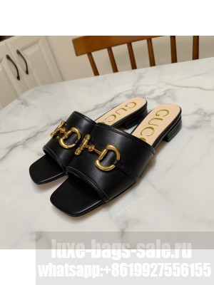 Gucci Leather ‎Slide Sandals with Horsebit Black 2021 Collection