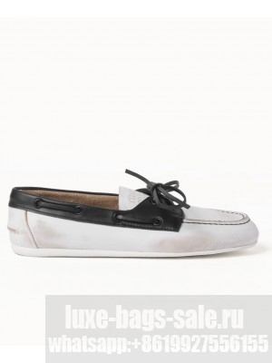 Miumiu Women's Unlined Bleached Two-tone Leather Loafers Black