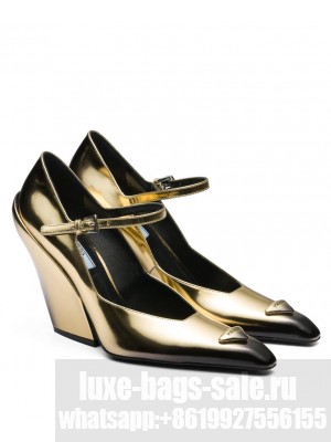 Prada Women's Brushed Leather Pumps Golden