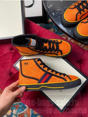 Gucci Unisex Tennis 1977 GG Multicolor high-top Sneaker Orange 2021 Collection