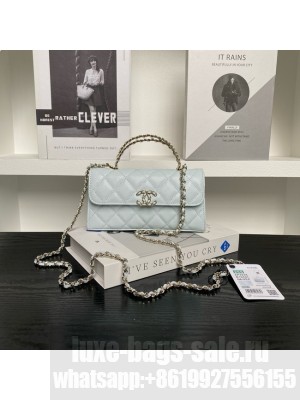 Chanel MINI FLAP BAG CLUTCH WITH CHAIN Gold-Tone Metal AP3238 light blue