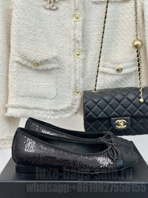 Chanel Sequins Classic Ballet Flats Black 2024