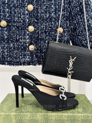 GUCCI Horsebit With Crystals Slide Sandals 9.5cm In Black