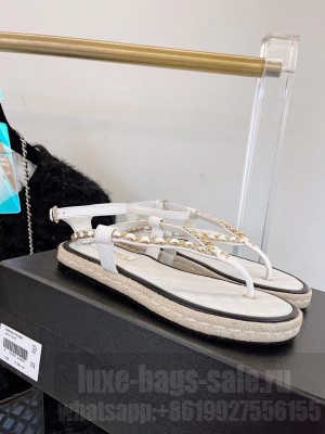 Chanel Strappy Espadrille Sandals Lambskin Leather Spring/Summer 2021 Collection,  White 