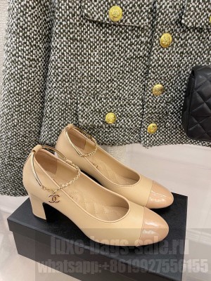 Chanel Heel 65mm Mary Janes With Chain Anklet Pumps Beige Spring 2022 Collection