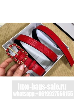 Chanel Width 2.5cm Chain Buckle Quilting Leather Belt Red