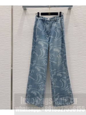 Chanel Women's Heavy Print Jeans Blue