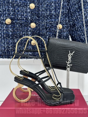 FERRAGAMO Aglalia Leather Gancini-Heel Sandals 2024 Black