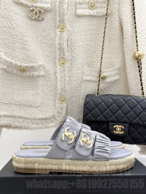 Chanel Three-Strap Buckle Espadrilles Slide Gray 2025