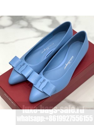 Salvatore Ferragamo Viva Lambskin Bow Flat Ballerinas/Wedge Pumps Blue Spring/Summer 2021 Collection