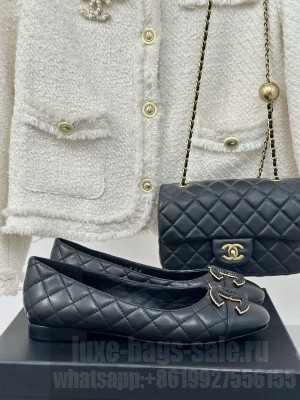 Chanel Women's Quilted Lambskin Leather Flat Black