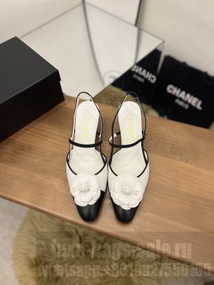 Chanel Camellia Bloom Leather 5cm Slingack Pumps White 2022 Collection
