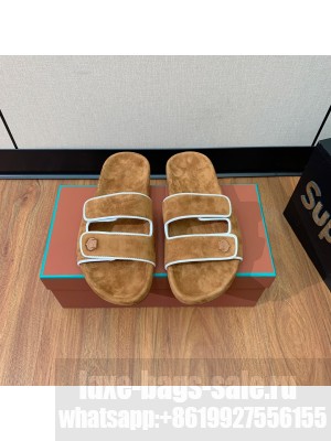 Loro Piana Man's Suede Flat Slippers Brown