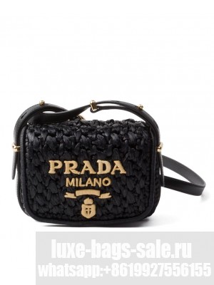 Prada Crochet And Leather Shoulder Bag Black