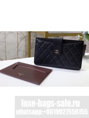 Chanel Classic Pouch Clutch Bag With Card Holder A81902 Grained Calfskin Black/Silver