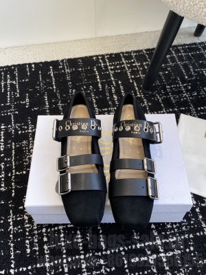 Dior Punk Ballet Black Supple Calfskin & Suede Adjustable Straps Flat 2025 