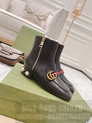 Gucci Women's 35mm Double G GG pearl and studs ankle boot 2021 Collection