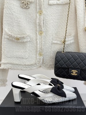 Chanel Mesh Heel Mules with Bow White 2025