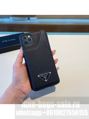 Prada Saffiano Leather iPhone Case with Pouch Black 2021