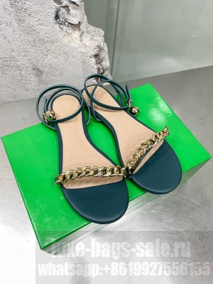 Bottega Veneta Dot Leather Chain Flats Sandals 2022 Collection Green