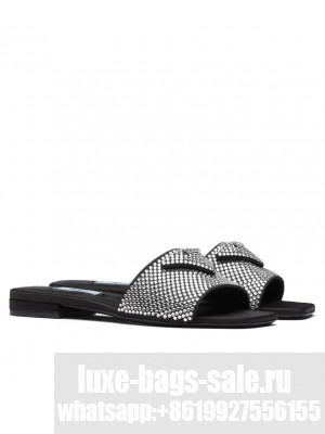 Prada Women's Satin Slides With Crystals Black