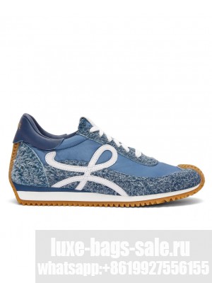 Loewe Unisex Flow Runner In Nylon And Brushed Suede Blue
