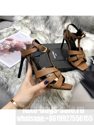 Saint Laurent YSL Metallic Calfskin High-Heel Sandals 10cm Brown 017 2021 Collection