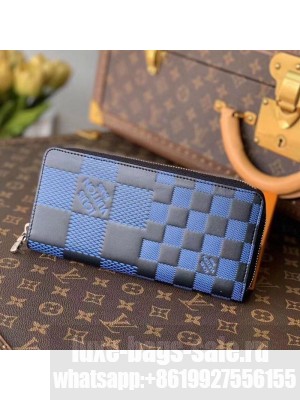 Louis Vuitton Men's Zippy Wallet Vertical in Damier 3D Leather N60442 Navy Blue 2021 Collection