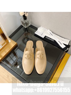 Chanel Lambskin Mules with Chain CC G39438 Beige