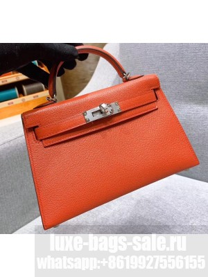 Hermes Mini Kelly II Bag in Original Chevre Leather Salmon Red