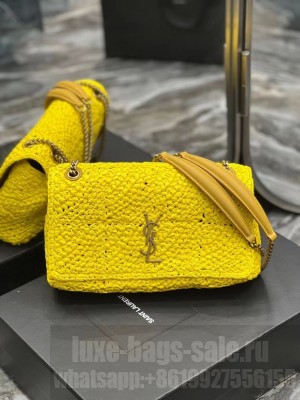 SAINT LAURENT JAMIE MEDIUM CHAIN BAG CARRE RIVE GAUCHE IN CROCHET RAFFIA AND SMOOTH LEATHER 515821 YELLOW