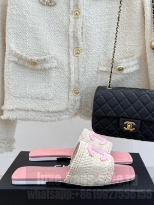 Chanel knit flat mules CC logo pink 2025